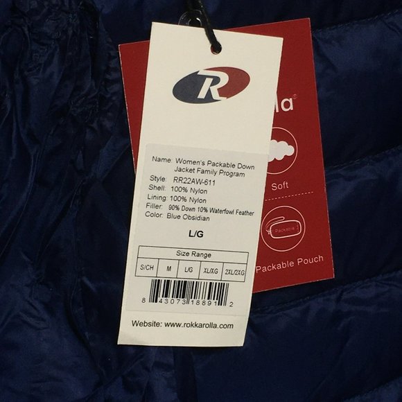 Rokka&Rolla Women's L 12-14 Navy Blue Lightweight Packable Down Puffer Jacket - Picture 11 of 15
